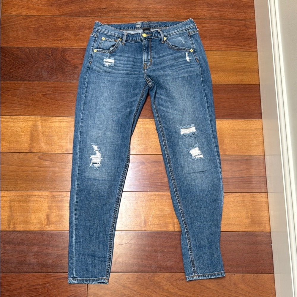 Blue Skinny Distressed Jeans with Medium Wash